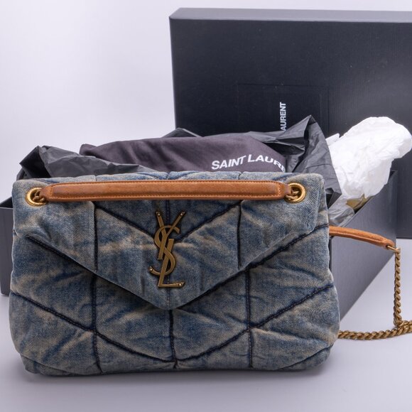 Saint Laurent Medium Puffer Monogramme Denim Chain Bag Denim - Picture 3 of 16